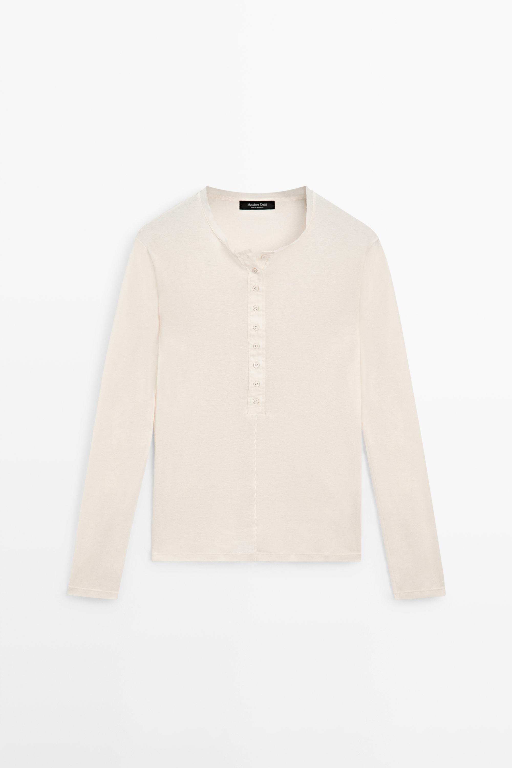 Button-up cotton T-shirt